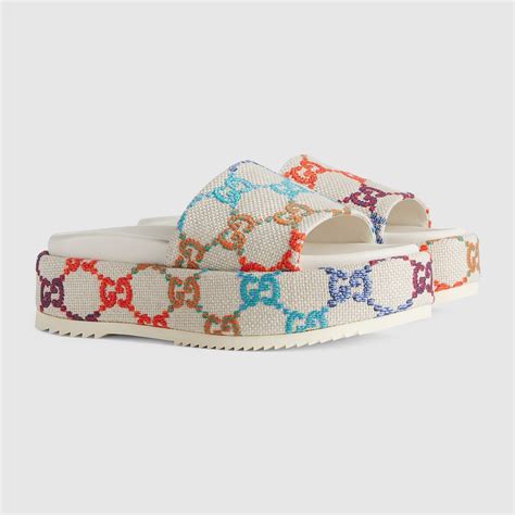 gucci linen slides|Gucci platform slide sandals women.